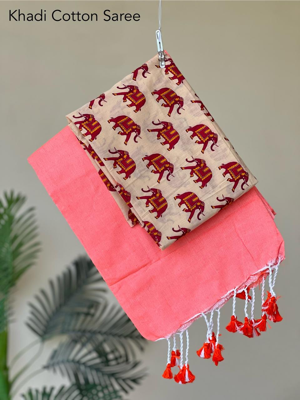 Khadi Cotton Saree with Blouse Piece